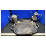 SILVER PLATE POTS, CREAM / SUGAR, & TRAYS