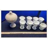 WESTMORELAND SAW TOOTH GLASS COMPOTE, MILK GLASS &