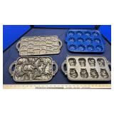 (3) JOHN WRIGHT CAST IRON MOLDS & BLUE ENAMEL MOLD