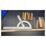 SQUARS, MEASURING STICKS, SHARPENING STONES & MISC