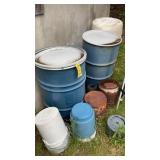 (3) 55 GAL DRUMS & BUCKETS