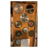 ASSORTED SAW BLADES, PIANO HINGES & FIBERGLASS ROD