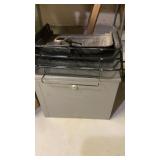 FILE BOX, TABLE W/ LAMP & VASES
