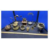 COFFEE GRINDER, BRASS & SILVER PLATE ITEMS