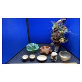 RUFFLED DISHES, VASE & FLOWERS