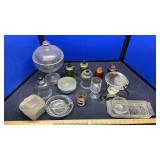 COFFEE CUPS, VASES, CANDLE STICKS & MISC. GLASS