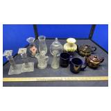 VASES, CANDLE STICKS, COFFEE CUPS & MISC GLASS