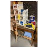 WOOD TABLE W/ ORGANIZER BINS