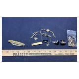 12K TIE CLIP, STERLING CUFFLINKS, POCKET KNIFE &