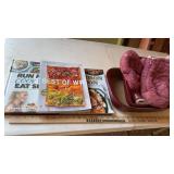 COOKBOOKS, OVEN MITTS & CASSEROLE DISHES
