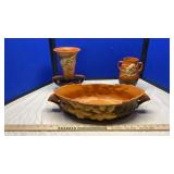 (2) ROSEVILLE VASES & BOWL