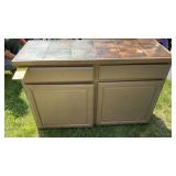 WOOD CABINET W/ TILE TOP