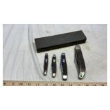(4) POCKET KNIVES & SHAPENING STONE