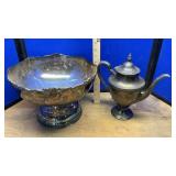 SILVER PLATED TEAPOT AND PUNCH BOWL