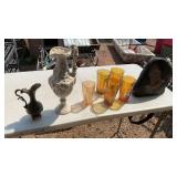 DRINKING GLASSES, VASES AND CERAMIC EAGLE