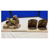 BRASS BOOK ENDS & STONE JEWLERY TRAY