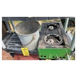 PROPANE CAMP STOVE AND GALVANIZED BUCKET