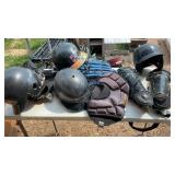 DUFFEL BAG OF BASEBALL HELMET AND PADS