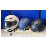 MOTORCYCLE HELMET & (2) BIKE HELMETS