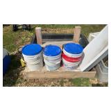 ASSORTED BUCKETS & WOOD BASE