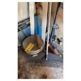 RAKE, PUSH BROOM, METAL BICKET AND MORE