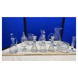 GLASS CANDLE HOLDERS,  PITCHERS, & MISC GLASS