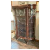 VICTORIAN STYLE OAK BOW FRONT CURIO CABINET