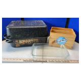 CROCK POTS, KNIFE SHARPENER & CASSEROLE DISHES