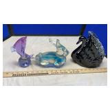 GLASS DOLPHIN, RABBIT & SWAN VASE