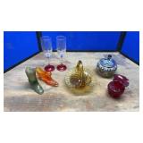 GLASS SHOES, CANY DISHES, WINE GLASSES AND MORE
