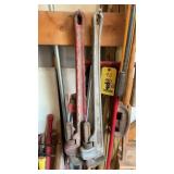 (2) RIDGID 36" PIPE WRENCHES, PIPE CUTTER & MISC.