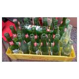7UP GLASS BOTTLES AND COKE BOTTLES IN CRATE