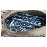 ASSORTED COMBO WRENCHES, SOCKETS AND HAND DRILL