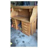 OAK ROLL TOP DESK MEASURES 52"W X 29"D X 52"T