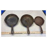 LODGE 8" CAST IRON PAN & TWO OTHER CAST IRON PANS