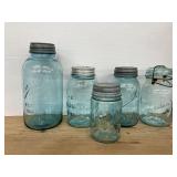 Vintage Blue Glass Canning Jars