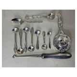 Sterling Mirror, Button Hook & Salt Spoons