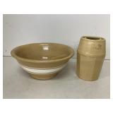 Yellow ware bowl (10in dia) & 7in jar (no lid)