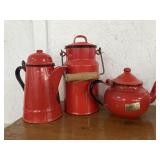 Red Enamelware.2 Made in Poland. One EMO