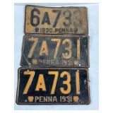PA auto license plates, 1930, 2-1931