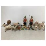 Vintage farm animals & 2-paper mache shepherds