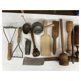 Vintage Wooden Kitchen Utensils. Few Metal