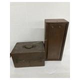 Wooden Box w/ Sliding Lid & Small Box w/Handle