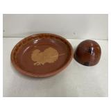 Redware plate & beehive bank, Lancaster Co., Pa