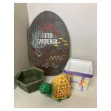 Small planters & oval slate w/Herb Gardener