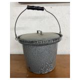 Graniteware Bucket w/ Lid. 8 In Tall