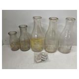Miller Bros milk bottles, 1/2pt, pint, quart