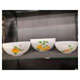 3 Fire-King nesting bowls fruit motif