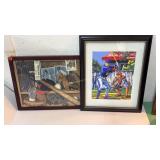 Two Baseball Paint by Number Paintings framed