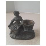 Vintage Metal Figure Beside Basket. 3.5 x 4.5 In